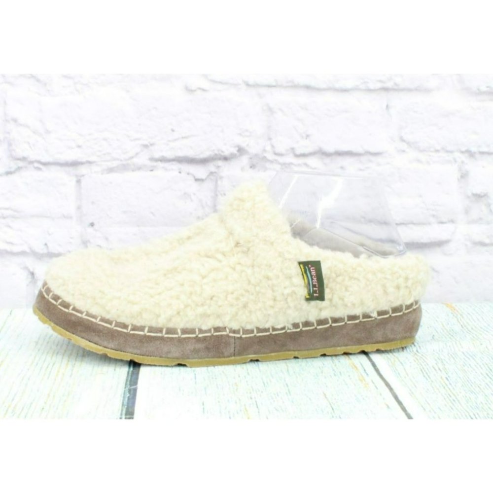 LL Bean Cream Cozy Slip On Fleece Lined Slide Slipper Size 8 M